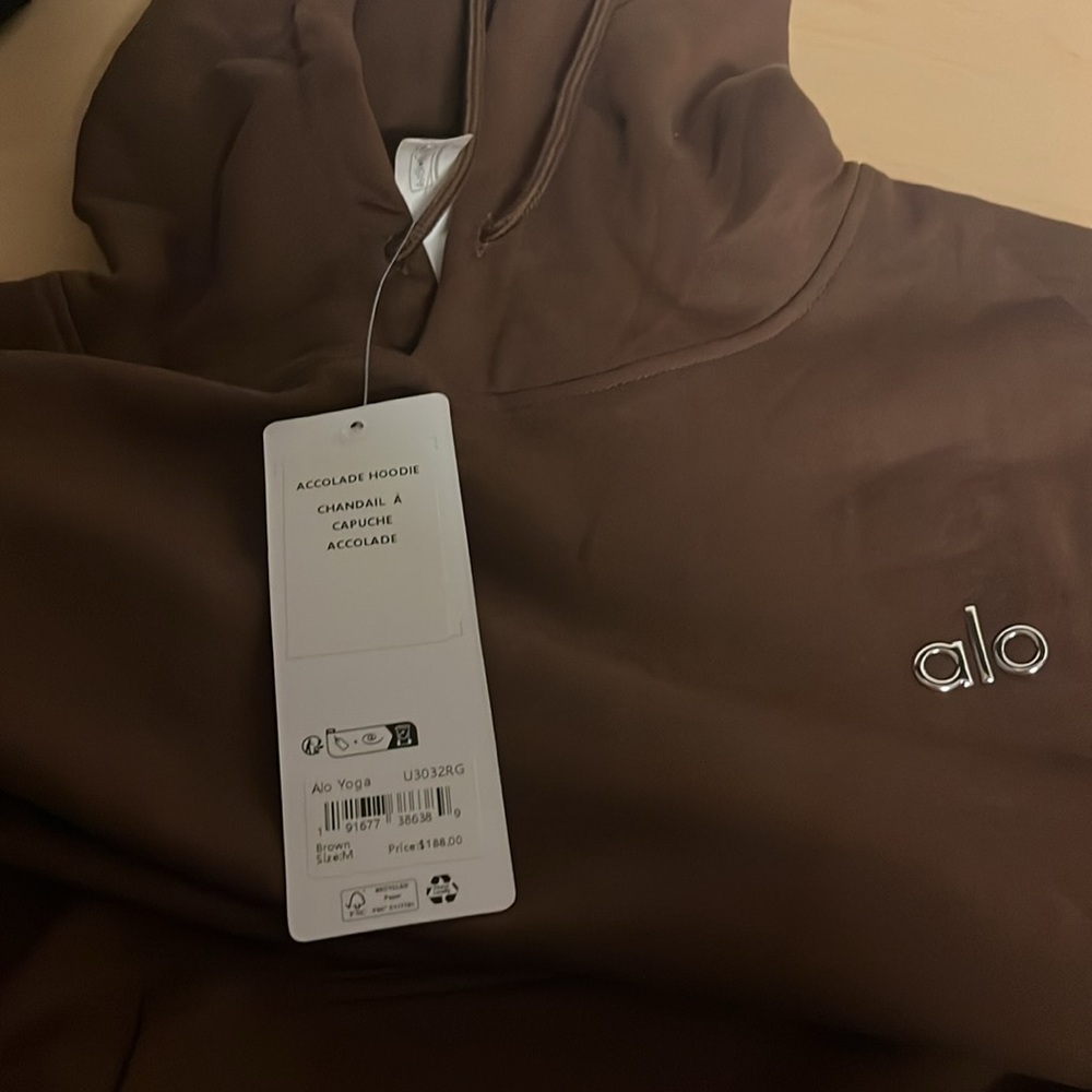 Alo YOGA Hoodie espresso brown lounge sweatshirt drawstring nwt small - Picture 3 of 9